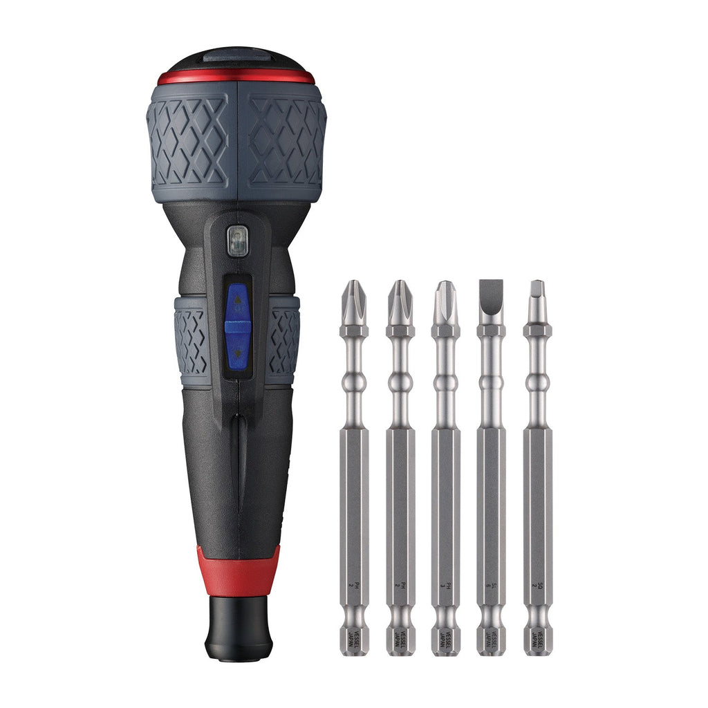 Vessel Tools 220USBP5U BALL GRIP Adjustable Speed Rechargeable Screwdriver Plus with Bit Set. 5 Pc.