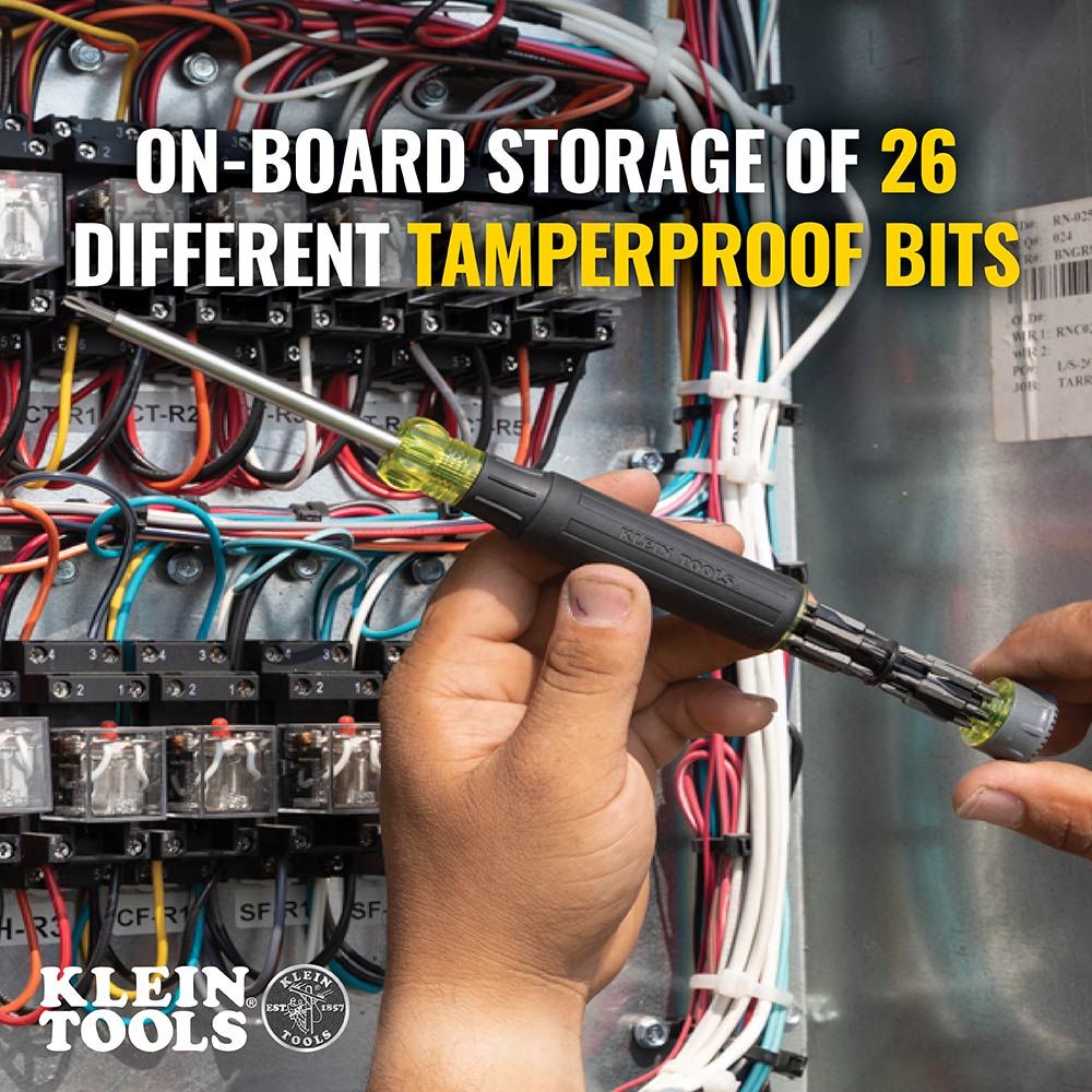 Klein Tools 32327 Precision Screwdriver Set. 27-in-1 Multi-Bit Screwdriver with 26 Tamperproof Bits. Onboard Storage. Rare-Earth Magnet