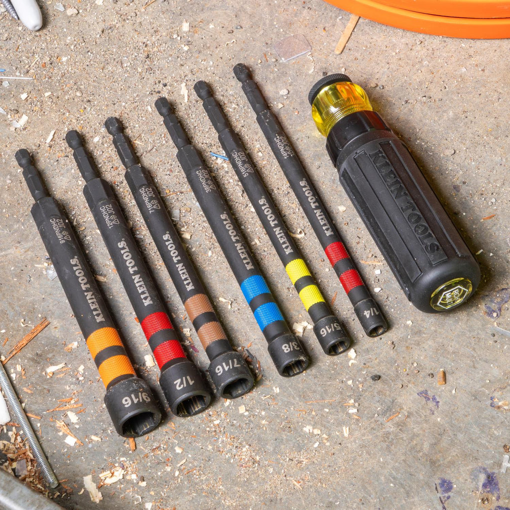 Klein Tools 32950 Hollow Magnetic Color-Coded Ratcheting Power Nut Driver. Six Sizes. 7 Pc.