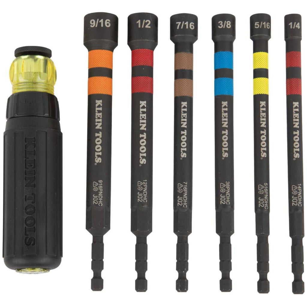 Klein Tools 32950 Hollow Magnetic Color-Coded Ratcheting Power Nut Driver. Six Sizes. 7 Pc.