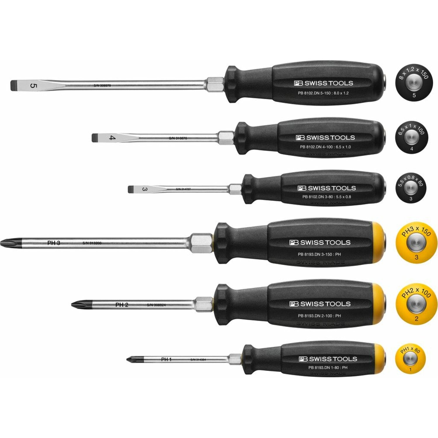 PB Swiss PB 8249 DN SwissGrip Screwdriver Set. Slotted & Phillips. 6 pcs
