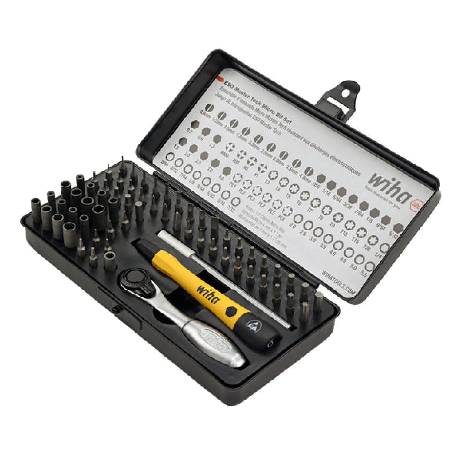 Wiha Tools 75965 Precision Micro Bit Ratchet Steel Storage Box. 65-Piece